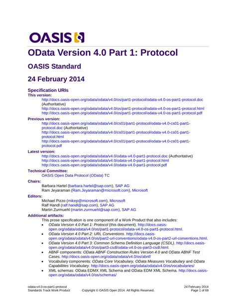 odts v4|OData Version 4.01. Part 1: Protocol .